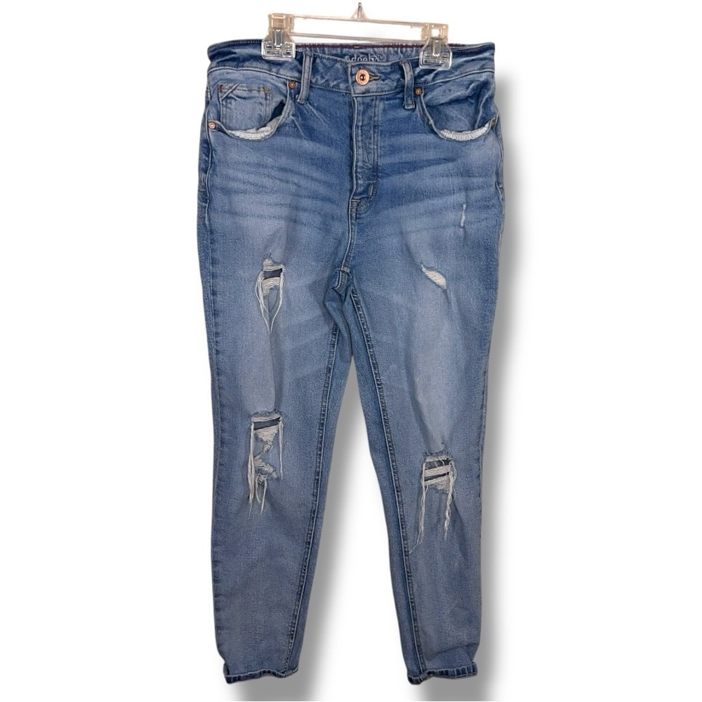 Size 10 Reg Edgely Denim Distressed Jeans High Rise Mom Jean Stretch Light Blue
